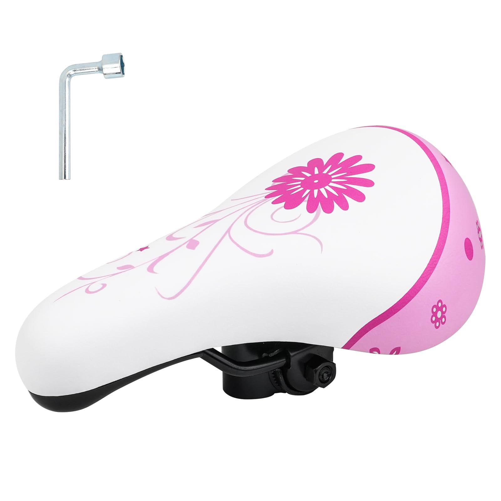 WEEROCK Kids Bike Seat, Child Bike Seats for 14" 16" 18" 20" 22" 24" Kid Bicycle, Kids Bike Replacement Saddle for Boys Girls Bicycles, White Pink