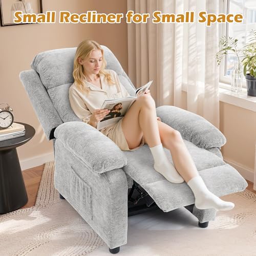 Image of Korser Recliner Chair, Living Room Chairs for Adults, Padded Deep Seat Reading Chair with Side Pockets, Small Recliners for Small Spaces, Lounge Chair for Living Room, Bedroom, and RV (Chenille)