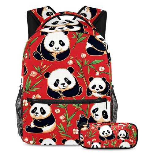 Cartable ultime panda pour garçon et fille avec sac à dos primaire et trousse rouge