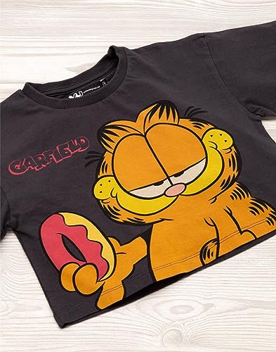 Garfield Cropped T-Shirt Girls Kids Doughnut Charcoal Top Clothes3
