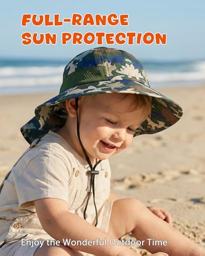 Image of Toddler Baby Sun Hat Kids Summer Beach Essentials Adjustable Beach Hats with Bucket Wide Brim for Boys Girls Age 0-14 Years