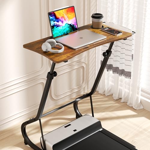 GRLEAF Adjustable Height Standing Desk for Walking Pad Treadmill, Desk for Laptop with Cup Holder, Desk for Bike/Cycling, Used for Bedrooms and Offices (Rustic Brown)