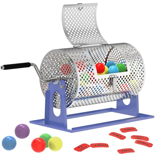 Raffle Drum, Upgraded Raffle Ticket Spinner Drum with Ball Bearing, Durable Ticket Spinner for Raffles Tickets, Large Capacity Raffle Wheel Spinner with Stand (Bright Blue)