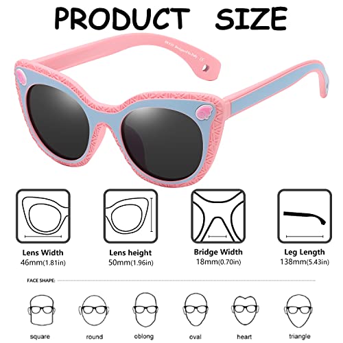 DUCO Cute Polarized Kids Sunglasses for Girls Boys Flexible Children Shades UV Protection Age 6-10 K0183