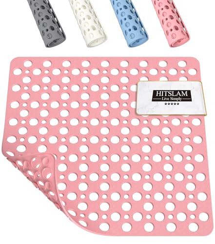 HITSLAM Cuadrado Alfombra Ducha Antideslizante, 53 x 53 cm Alfombrilla Ducha, Alfombrilla Bañera con Ventosas y Orificios de Drenaje, Suave para los pies, Lavable a máquina, Rosa