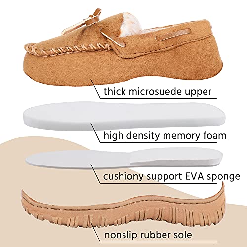 Nccb Boys Slippers Girls House Slippers Size 10 Memory Foam Moccasin Shoes Furry Plush Lining Non Slip Indoor Outdoor Boys Slippers For Big Kids Little Kids Beige #TOP2