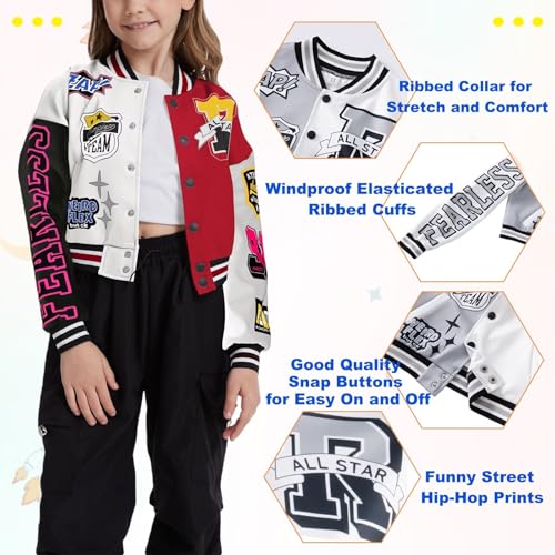 Teen Girls Crop Varsity Jacket Bomber Jacket Style Casual Fit Baseball Sport Y2K Streetwear Short Cardigan Sweatshirt4