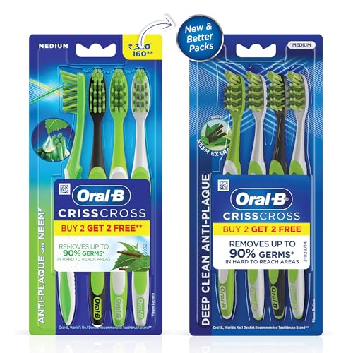 Oral-B Criss Cross Toothbrush with Neem Extract, Medium (Buy 2 Get 2 Free), Green, 1 count (Pack of 2) - Image 2