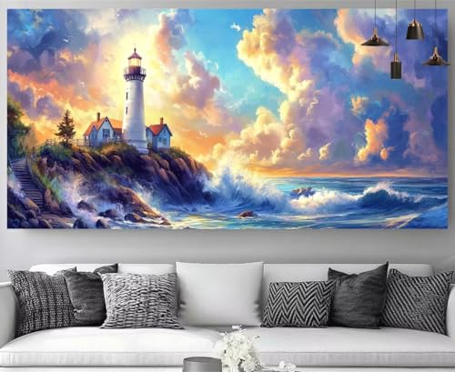 Kit broderie diamant complet paysage marin avec toile XXL et cristaux brillants