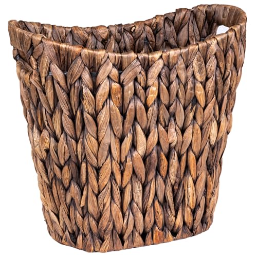 FairyHaus Wicker Waste Basket with Handle, Hand-Woven Water Hyacinth Trash Can for Bathroom Bedroom, Brown Wicker Storage 13 x 7.5 x12.2