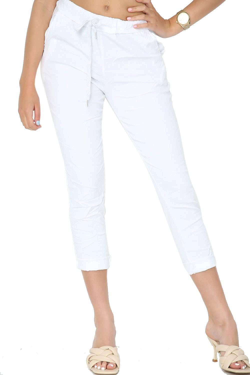 Women's Plain Magic Trousers - Ladies Italian Yoga Pants Lagenlook Jogger Active Casual Stretchy Joggers Pant (White, 16-20)
