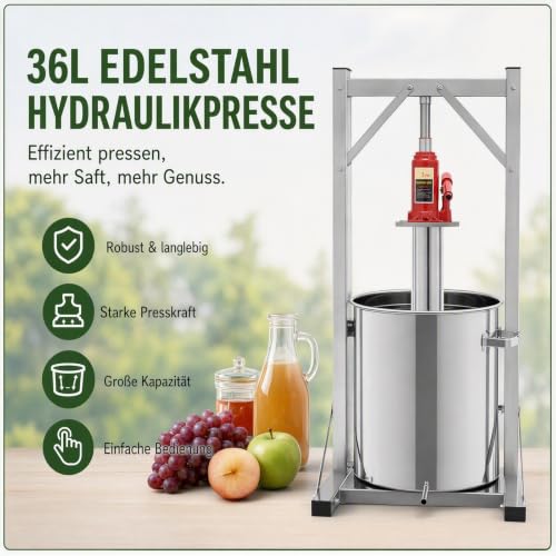 Foto von 36L Edelstahl Obstpresse Hydraulisch, Obstweinpresse für Obst Püree Honig