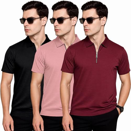 Image of Preneum Men's Polo T‑Shirt | Comfortable Rich Polycotton, Band Collar, Regular Fit | Stylish & Premium All Day Wear (Available in Plus Sizes)
