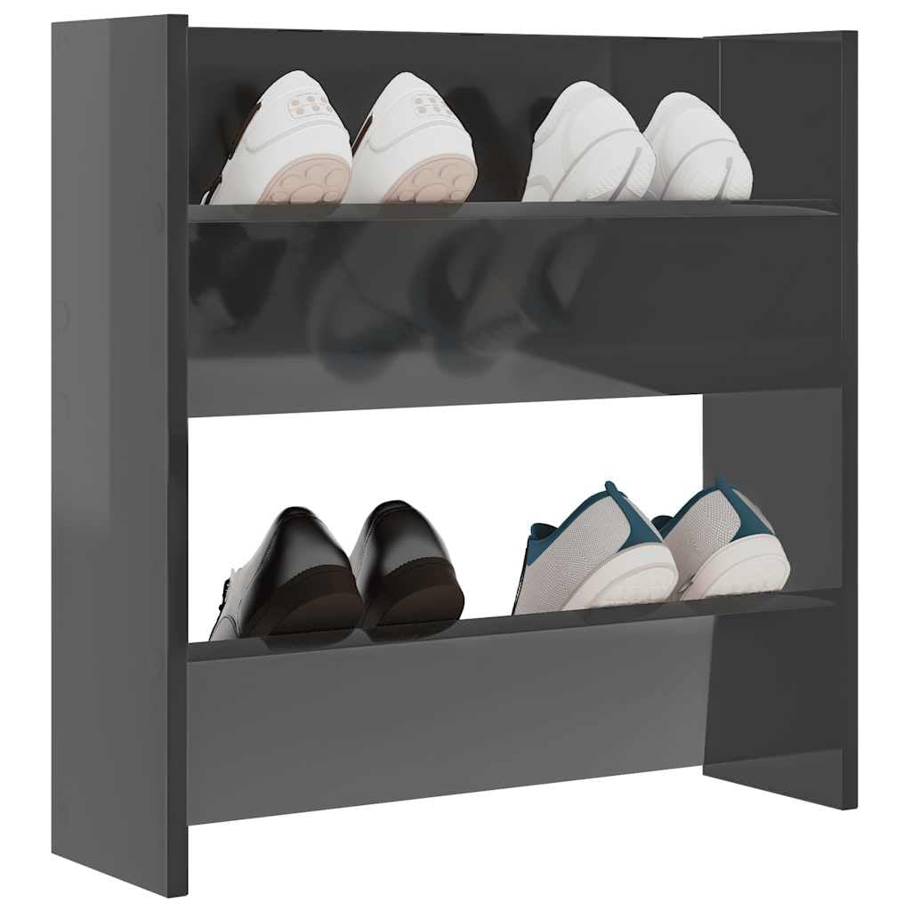 Scarpiera Da Parete Sottile HOMIUSE - 60x18x60 Cm, 2 Ripiani Ribaltabili, Legno Grigio Lucido