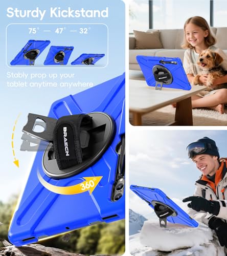 Image of BRAECN Case Galaxy Tab S10 Plus / S9 Plus / S9 FE+ / S8 Plus / S7 Plus / S7 FE | 12.4 inch Shockproof Heavy Duty Full Body Protective Cover with Hand Strap & Kickstand, Shoulder Strap, S Pen Holder Blue