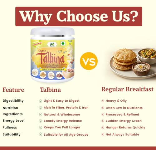 Image of My Herbal Remedies Talbina | Nutritious Barley-Based Healthy Breakfast Porridge | Rich in Protein, Fiber & Iron | Wholesome Islamic Sunnah Food | 500g | Pack of 1