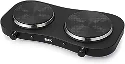 BAK Fogão Elétrico Portátil, 2 Bocas, 2500W, 5 Níveis de Temperatura, Mesa, Antiaderente, 110V, Preto