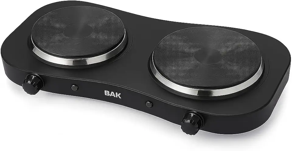 BAK Fogão Elétrico Portátil, 2 Bocas, 2500W, 5 Níveis de Temperatura, Mesa, Antiaderente, 110V, Preto