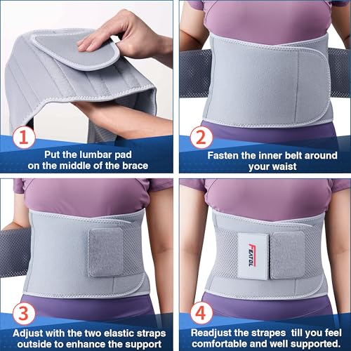 Image of FEATOL Back Brace for Lower Back Pain Women, Breathable Back Support Belt for Women & Men with Lumbar Pad, Lumbar Support Belt for Heavy Lifting & Work, Scoliosis, Grey, 5XL (Circumference:68-74.8 inch)