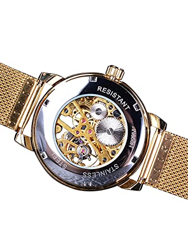 Image of FORSINING Men's Skeleton Watch Steampunk Watch Black Mechanical Watch for Men Minimalist Retro Design Mechanical Skeleton Wrist Watch Transparent