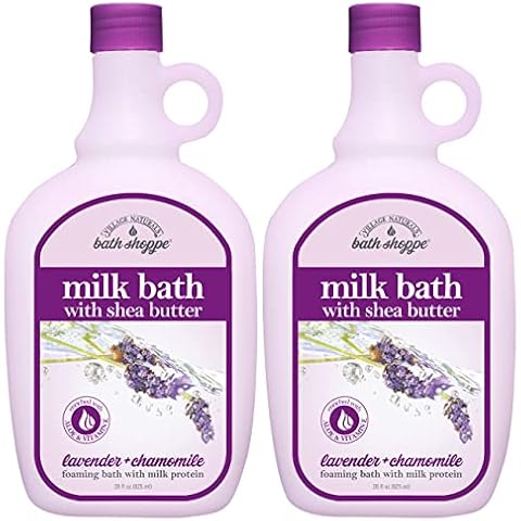 Village Naturals Bath Shoppe Moisturizing Lavender Chamomile Milk Bath - Hydrates Skin - Made With Shea Butter and Vitamin E (Pack of 2 Bottles, 28 fl oz Each) Cover