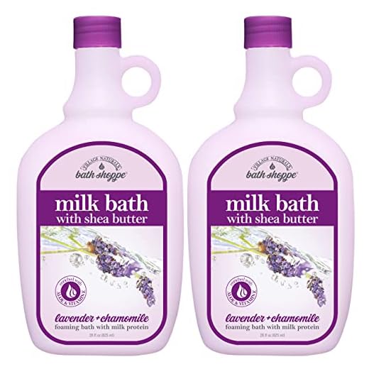 Village Naturals Bath Shoppe Moisturizing Lavender Chamomile Milk Bath - Hydrates Skin - Made with Shea Butter and Vitamin E (Pack of 2 Bottles, 28 fl oz Each)