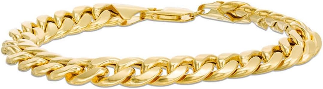 Cuban 14K Yellow Gold Bracelet - Real Italian Unisex Link Bracelet - Shiny Curb Chian Bracelet - Streetwear Bracelet