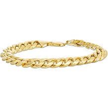 Cuban 14K Yellow Gold Bracelet - Real Italian Unisex Link Bracelet - Shiny Curb Chian Bracelet - Streetwear Bracelet