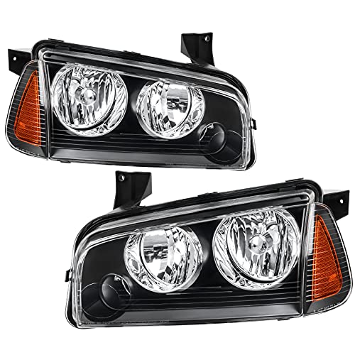 AUTOSAVER88 Headlight Assembly Compatible with 2006-2010 Dodge Charger Black Housing Amber Reflector with Corner Signal Lights