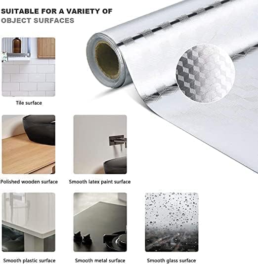 Image of Hotegxa Self-Adhesive Kitchen Wallpaper, PVC 3D Wall Sticker Oil Proof & Waterproof, Kitchen Backsplash Silver Stickers Wallpaper for Hotel /Living Room, Bedroom & Cafe Walls - 60cm x 200cm (Pack of 2)