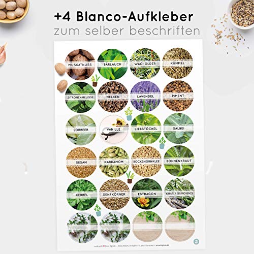 Foto von 44x Gewürzetiketten/Gewürzaufkleber (4cm/40mm) - Runde Etiketten selbstklebende, leicht abziehbar und abwischbare Sticker: Für Gläser oder Dosen +4 Blanco-Aufkleber zum selbst beschriften