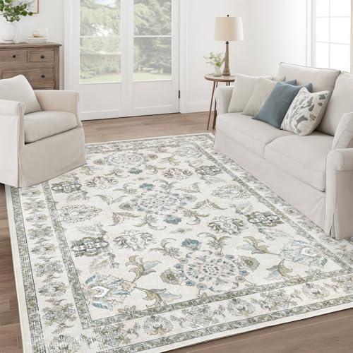 Dotiiorug 8x10 Washable Area Rugs Beige and Sage Green Vintage Boho...