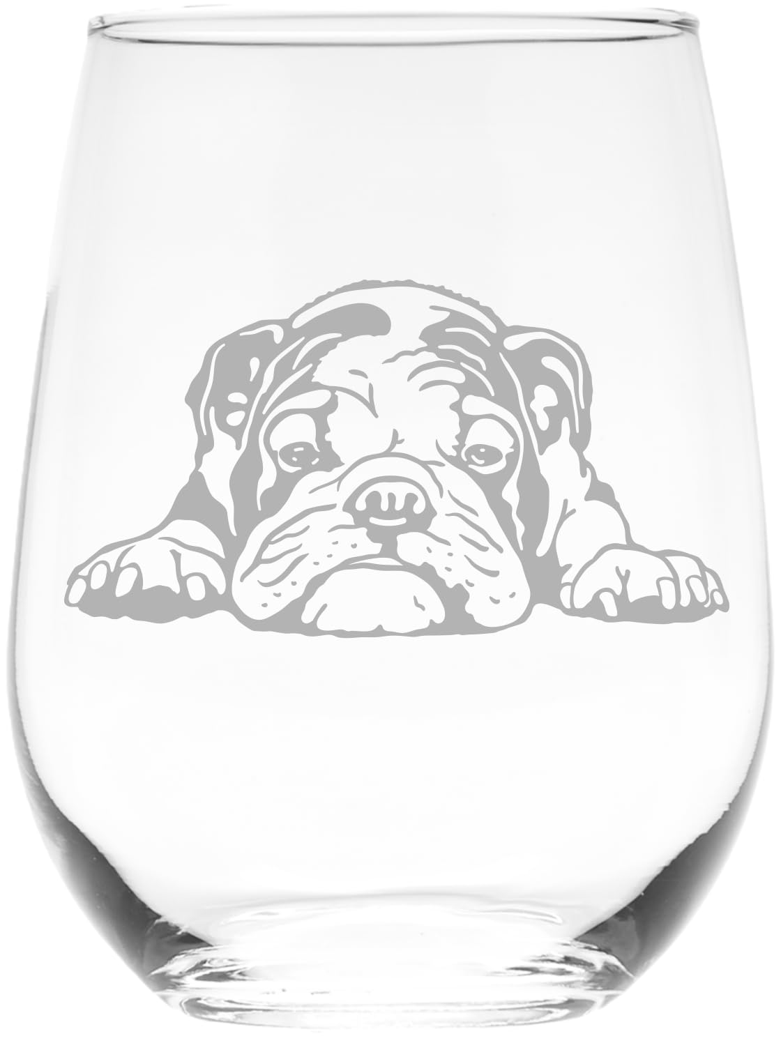 C M English Bulldog Themed Stemless Wine Glass- 1 Piece - English Bulldog Gift for Men and Women. 17 oz.
