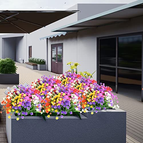 Lucky Snail 21 Bundles Artificial Flowers For Outdoors, Outdoor Fake Flowers For Decoration Uv Resistant Faux Plastic Plants Garden Porch Window Box Décor(Mix). #TOP4