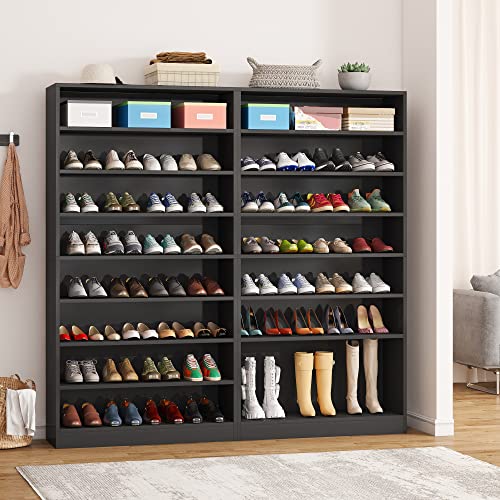 Tribesigns Shoe Cabinet, 9 Tiers 40-45 Pairs Heavy Duty Wood Freestanding Shoe Storage Cabinet, 70.8'' Tall Shoe Cabinet with Open Storage for Entryway, Black