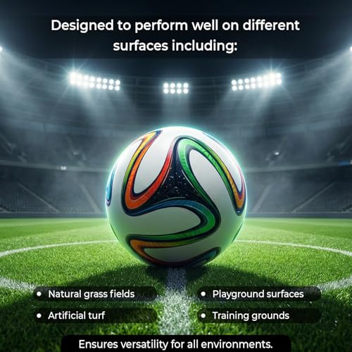 Image of Kizlo Official Size 5 Football with Pump & Pin | PVC Leather Training Soccer Ball for Ground, Turf & Street Play | High Grip & Air Retention for Kids, Youth & Adults | Multicolor (Brazuka)