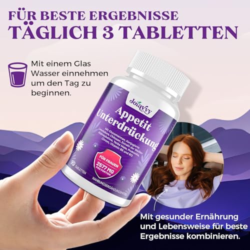 Appetitzügler für Frauen 2577mg, Hochdosiert Glucomannan aus der Konjak Wurzel, Schnell Stark Fettverbrenner, Optimiert mit Chrom, Grüntee Extrakt, Vitamin B12, Natürliche, Keto (90 Tabletten)