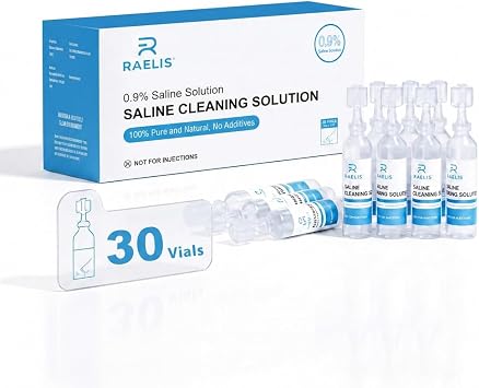 RAELIS 0.9% Saline Solution, 30x5mL Individually Sealed Vials, 150mL Total | Daily Personal Care, No Additives, Designed for All Ages, 5mL Pre-Measured Vials, 30-Pack 150mL Total, Compact & Pocket Size