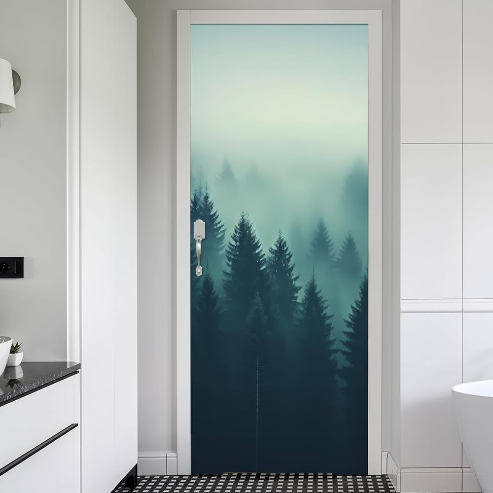 Fykjgs Modern Woodland Door Stickers for Interior Doors Jungle 3D Door Decals Art Sticker Self Adhesive Door Murals for Bedrooms Living Room Bathroom Home Decor G369?95x215 cm?