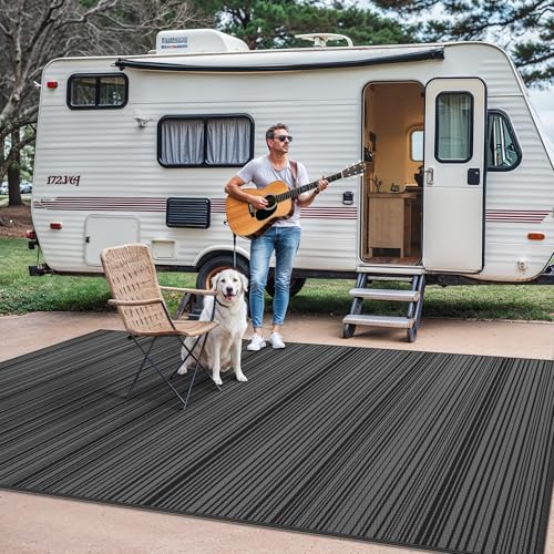 Image of GENIMO Outdoor Rug, Waterproof Plastic Rugs for Patio, 5'x8' Light Grey