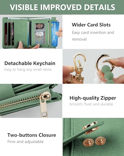 Image of Small Wristlet Wallets for Women Keychain Wristlet Wallet RFID Blocking Key Chain Wallet With Zipper Coin Pocke,2 Id Window(Mint Green)