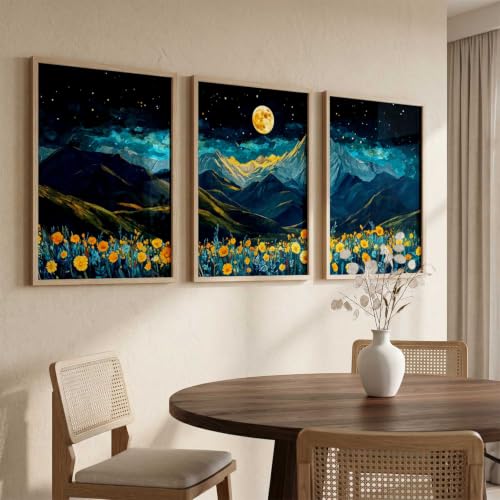 Image of kotart Big Aesthetic Mountains View Wall Art Paintings | Flowers Landscape Framed Painting | Vastu Frames for Living Room Bedroom Wall Decor Set Of 3 (20x30 Inch)