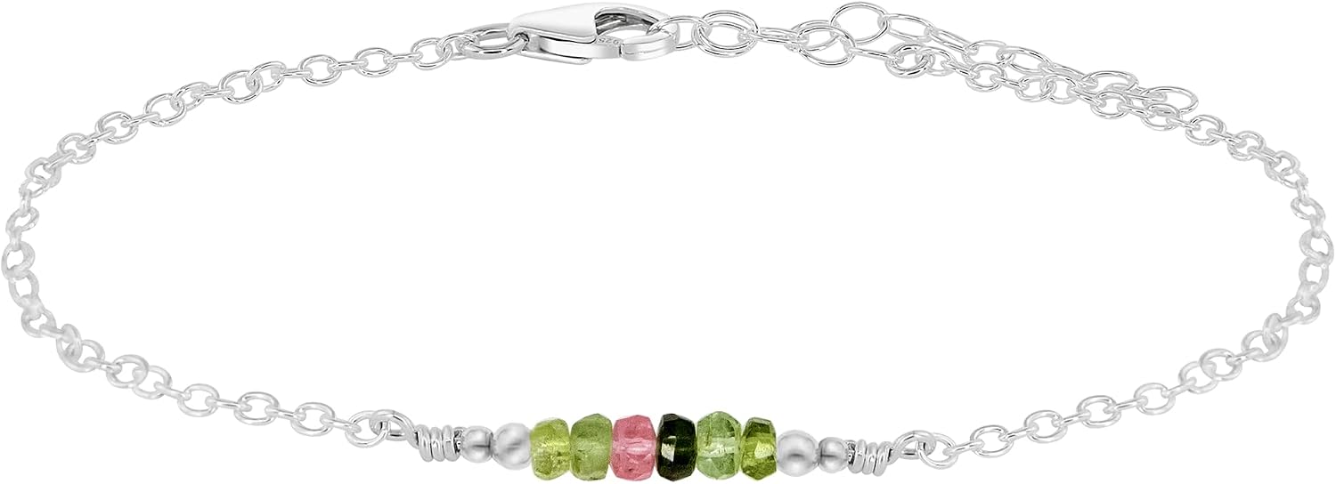 Luna Tide Tourmaline Faceted Bead Bar Anklet in Sterling Silver