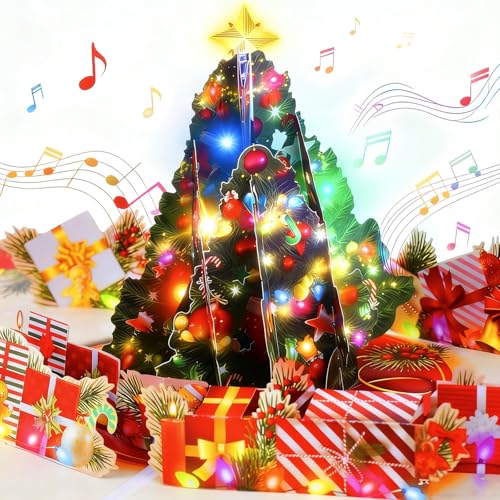 MZD8391 Pop Up Christmas Card with Music Lights, 3D Christmas Tree Gift