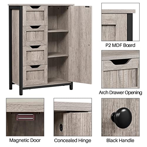 Yaheetech Industrial Bathroom Floor Cabinet, Freestanding Wooden Storage Cabinet With 4 Drawers, 1 Door & Adjustable Shelves For Living Room, Entryway, Grey #TOP5