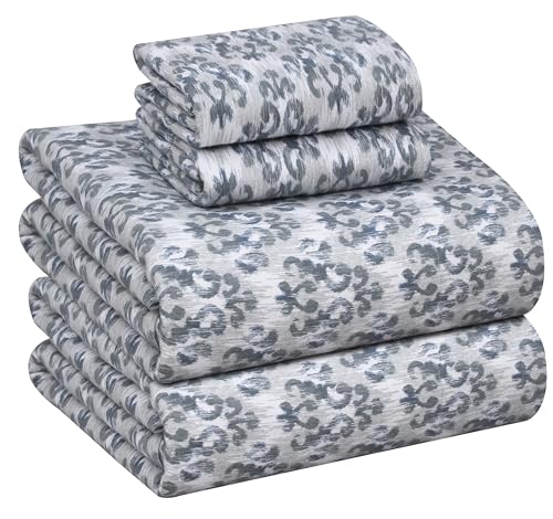 Ruvanti Flannel Sheets Queen Size - 100% Cotton Double Brushed Bed Sheets, Deep Pockets 16 Inches Queen Sheet Set, All Seasons Breathable & Extra Soft - Warm & Cozy, 4 Piece, Damask cover