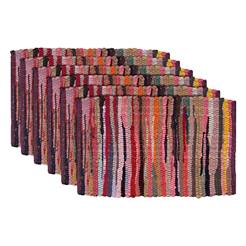 Homemonde Set Of 6 Placemats - 13X19 Inches Cotton Reversible Chindi Rag Table Mats, Multicolor #TOP13
