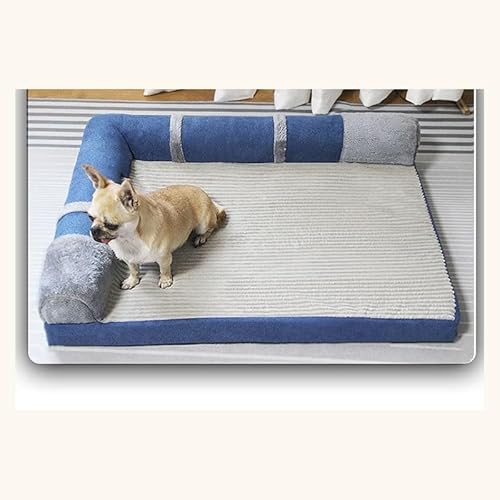 HZYSHH ドッグベッド 犬ベッドハイエンド背もたれドッグベッド、枕付き 洗えるペットソファベッド 大型犬用にデザインされたドッグベッド 豊富なサイズ展開,中型、大型犬用ベッド ペットに適していますペットマット猫ベッド (青で, L)