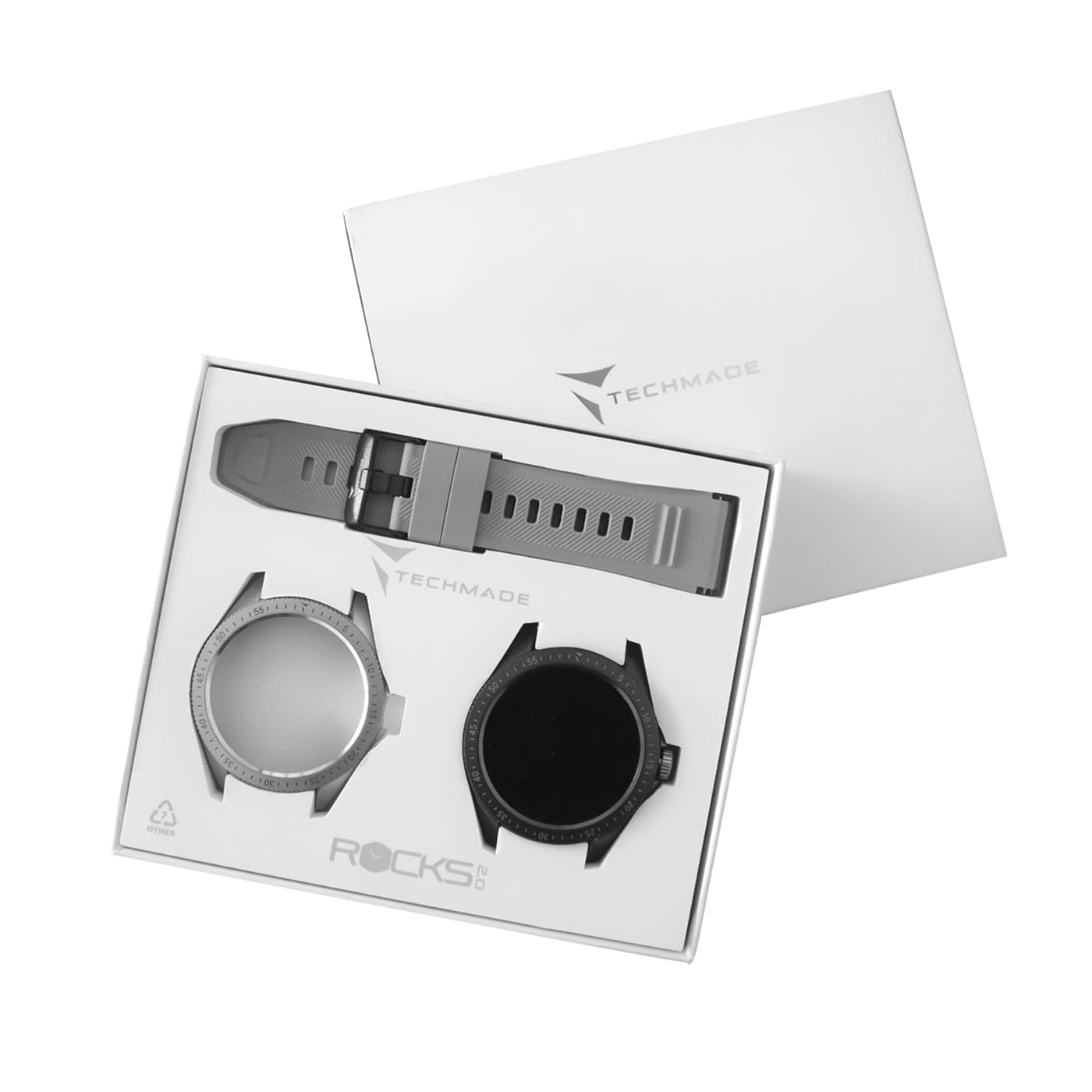 Techmade Rocks 2.0 Montre Connectée Homme Femme, Appels Bluetooth, Notifications Whatsapp, Podomètre, Cardiofréquencemètre, Suivi du Sommeil, Multisport, Étanche, (Noir et Gris Clair)