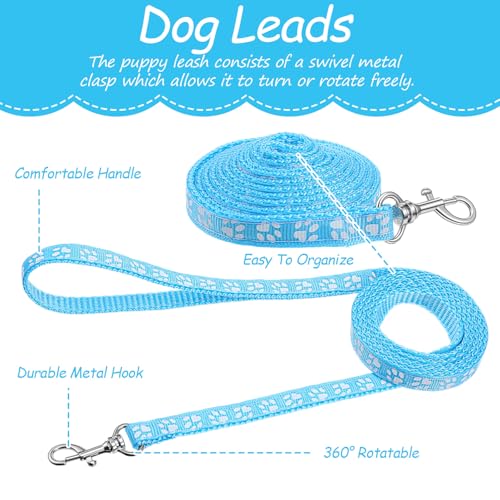 3 Stück Hundehalsband und Leine Set, Verstellbares Hundehalsband, Welpenhalsbänder mit Leine Set, Pfotenabdruck, Schnellverschluss, Haustier Halsband für Hunde, Katzen (Rosa, Schwarz, Blau